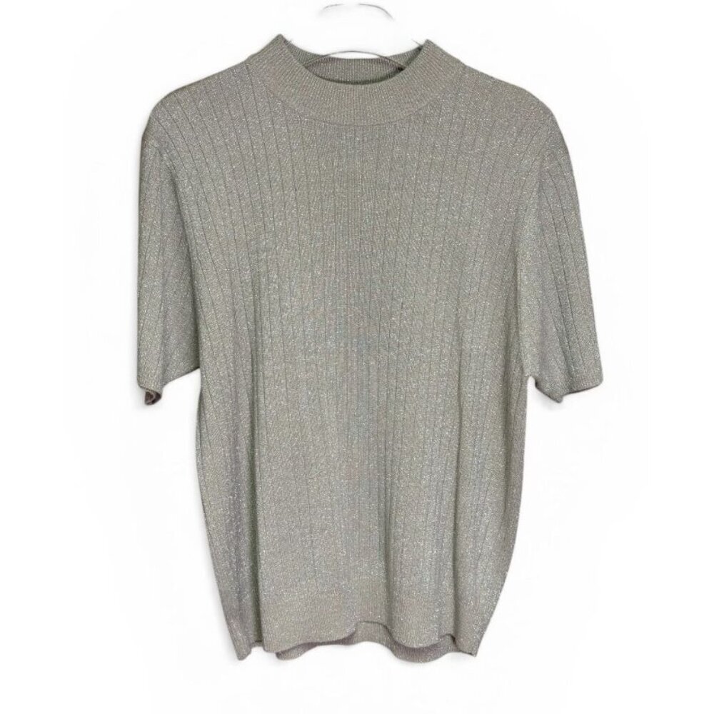 Sag Harbor Gold Shimmer Ribbed Knit Top Short Sleeve Size L
